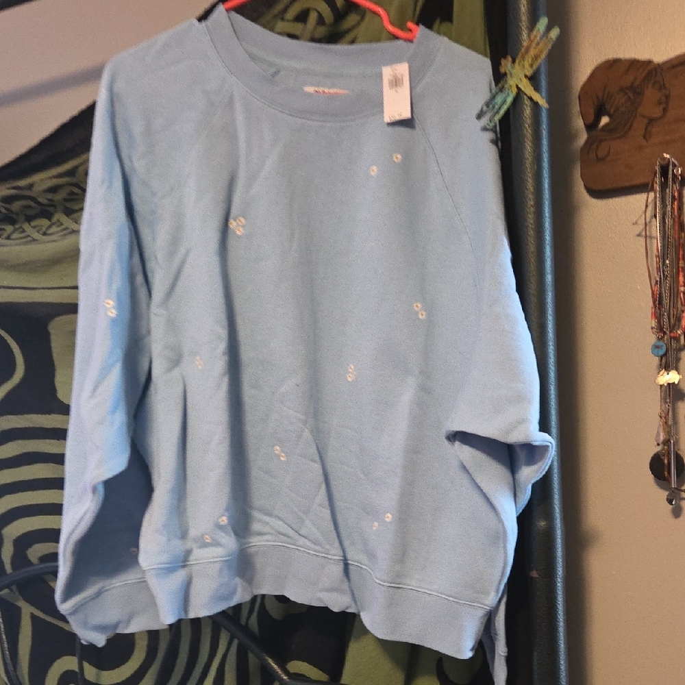 Old Navy Light Blue Sweatshirt with Embroidered Flowers